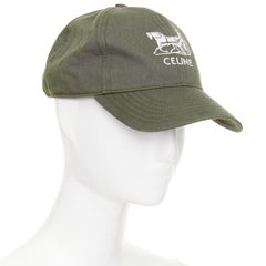 Celine Cappellino da baseball in cotone verde oliva con logo bianco, taglia 59 cm