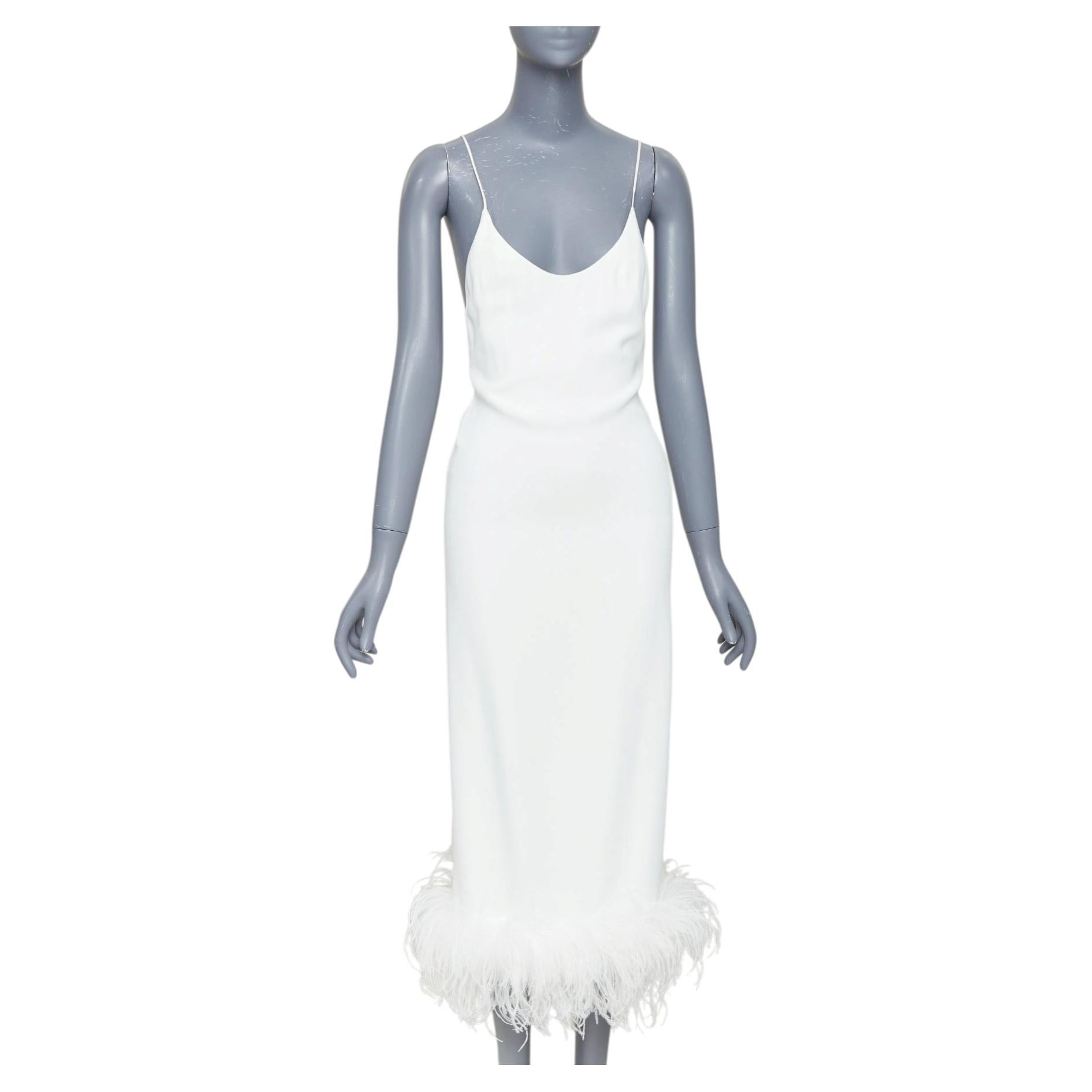 MIU MIU 2022 Bridal white viscose stretch cady feather hem slip dress IT38 XS