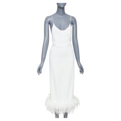 MIU MIU 2022 Bridal white viscose stretch cady feather hem slip dress IT38 XS
