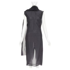 PRADA 2023 black RE-Nylon crinkle scarf rosette dipped back draped dress IT38 XS