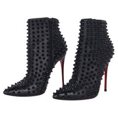 Christian Louboutin Snakilta 120 Black Patent Spiked Boots 37 6 US