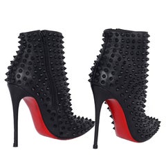 Christian Louboutin Snakilta 120 Black Patent Spiked Boots 37 6 US