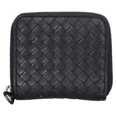 Bottega Veneta Intrecciato Square Zip-Around Wallet in Black