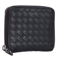 Bottega Veneta Intrecciato Square Zip-Around Wallet in Black