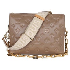 Louis Vuitton Lambskin Embossed Monogram Coussin PM Taupe