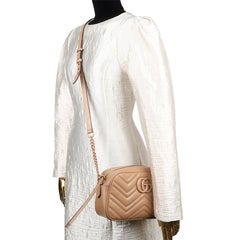 Gucci Calfskin Matelasse Monochrome GG Marmont Shoulder Bag in Tan