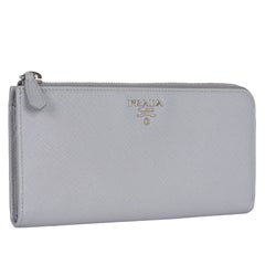 Prada Saffiano Triangle Half Zip Wallet in Grey
