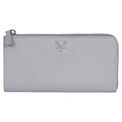 Prada Saffiano Triangle Half Zip Wallet in Grey