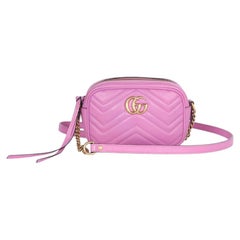Gucci Calfskin Matelasse Small Marmont Chain Shoulder Bag Pink