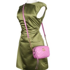 Gucci Calfskin Matelasse Small Marmont Chain Shoulder Bag Pink