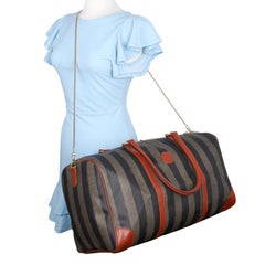Fendi Duffel Pequin Striped Coated Canvas in Vintage Brown