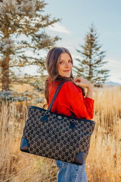 Gucci GG Jacquard Denim Ophidia Shopping Tote Bag in Black