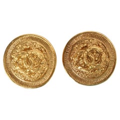 Chanel Vintage 14kt Gold Plated Round Clip Earrings, France