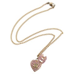 Chanel CC Rhinestone Necklace in Gold with Pink Rhinestones, 2002