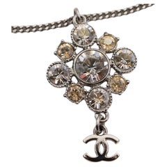 Chanel Silver Rhinestone Dangle Necklace, Logo Pendant, 21st Century