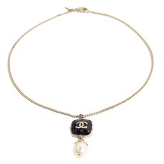 Chanel 21st Century Yellow Gold Pearl & Black Enamel Pendant Necklace