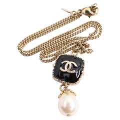 Chanel 21st Century Yellow Gold Pearl & Black Enamel Pendant Necklace