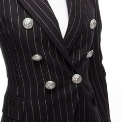 BALMAIN Metallic Gold gestreifter schwarzer doppelreihiger Blazer aus Baumwollmischung FR34 XS