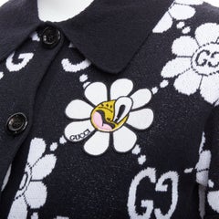 GUCCI 2024 schwarz weiß Baumwollmischung Gänseblümchen stricken Polo Cardigan S