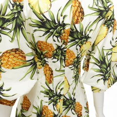OSCAR DE LA RENTA 2021 yellow white pineapple print puff sleeve dress US2 S