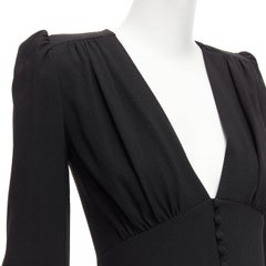 SAINT LAURENT 2022 black deep V neck wrapped buttons mini dress FR34 XS