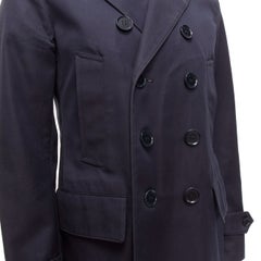 BURBERRY trench-coat court bleu marine doublé de laine de coton et de cuir epaulet IT48 M