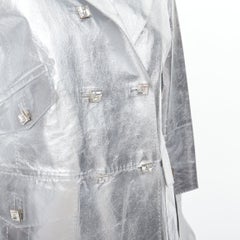 LOUIS VUITTON Marc Jacobs Metallic Silber Leder Kristall Knopfleiste Jacke FR36 S