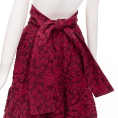 ANAIS JOURDEN red cotton blend floral 3D jacquard tie full gown skirt FR36 S