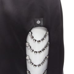CHRISTOPHER KANE 2019 Runway black satin silver jewel chain slit skirt IT38 XS