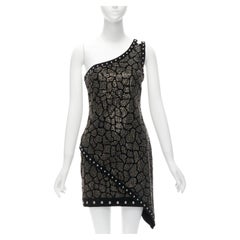BALMAIN Olivier Rousteing 2017 silver studded bead embellished velvet dress L