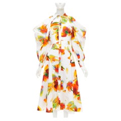 ALEXANDER MCQUEEN 2023 Solarised Orchid floral slash shoulder dress IT38 XS