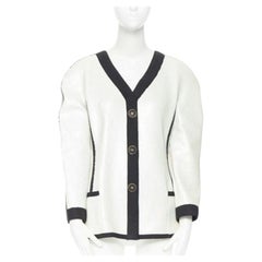 runway CHANEL SS91 white sequin black grosgrain trim scuba zipper jacket FR44
