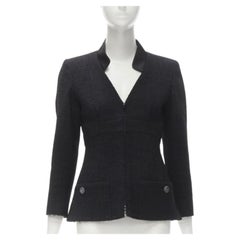CHANEL 17C Paris Cuba lattice tweed Coco satin collar little black jacket FR36 S