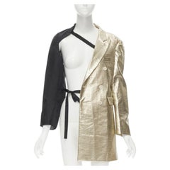 COMME DES GARCONS 2011 gold pleated harness tie asymmetric open jacket S