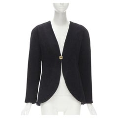 CHANEL 19A black wool boucle gold round shoulder cocoon jacket FR38 M