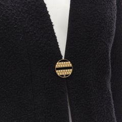 CHANEL 19A black wool boucle gold round shoulder cocoon jacket FR38 M