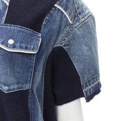 SACAI 2018 washed denim knit insert belted skirt dress JP3 L