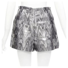 VALENTINO V Optical metallic silver graphic jacquard highwa stied shorts IT38 XS