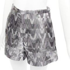 VALENTINO V Optical metallic silver graphic jacquard highwa stied shorts IT38 XS