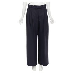CHANEL  metallic black pleated front chain trimmed wide leg pants FR40 M