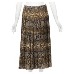 Victoria Beckham 100% seta gonna midi a pieghe marrone con stampa animalier UK6 XS