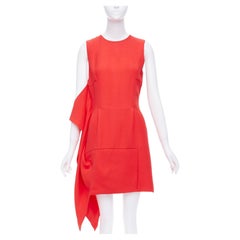 DIOR Raf Simons red silk wool drape side crew neck mini shift dress FR38 M