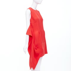 DIOR Raf Simons red silk wool drape side crew neck mini shift dress FR38 M