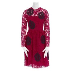HUISHAN ZHANG red floral embroidered lace black spot flared cocktail dress US4 S