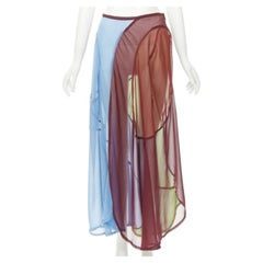 COMME DES GARCONS 1995 Runway Vintage curved seam optical color sheer skirt M