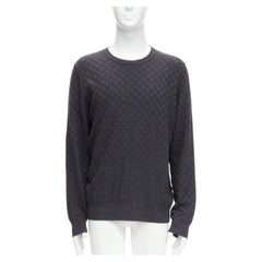 LOUIS VUITTON Damier grey wool cotton checks LV leather patch sweater L