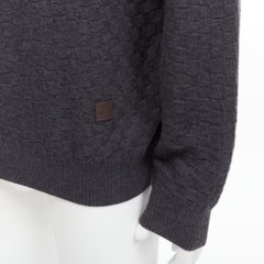 LOUIS VUITTON Damier grey wool cotton checks LV leather patch sweater L