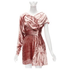 MICHAEL VAN DER HAM Runway pink velvet asymmetric wrap draped mini dress UK8 S