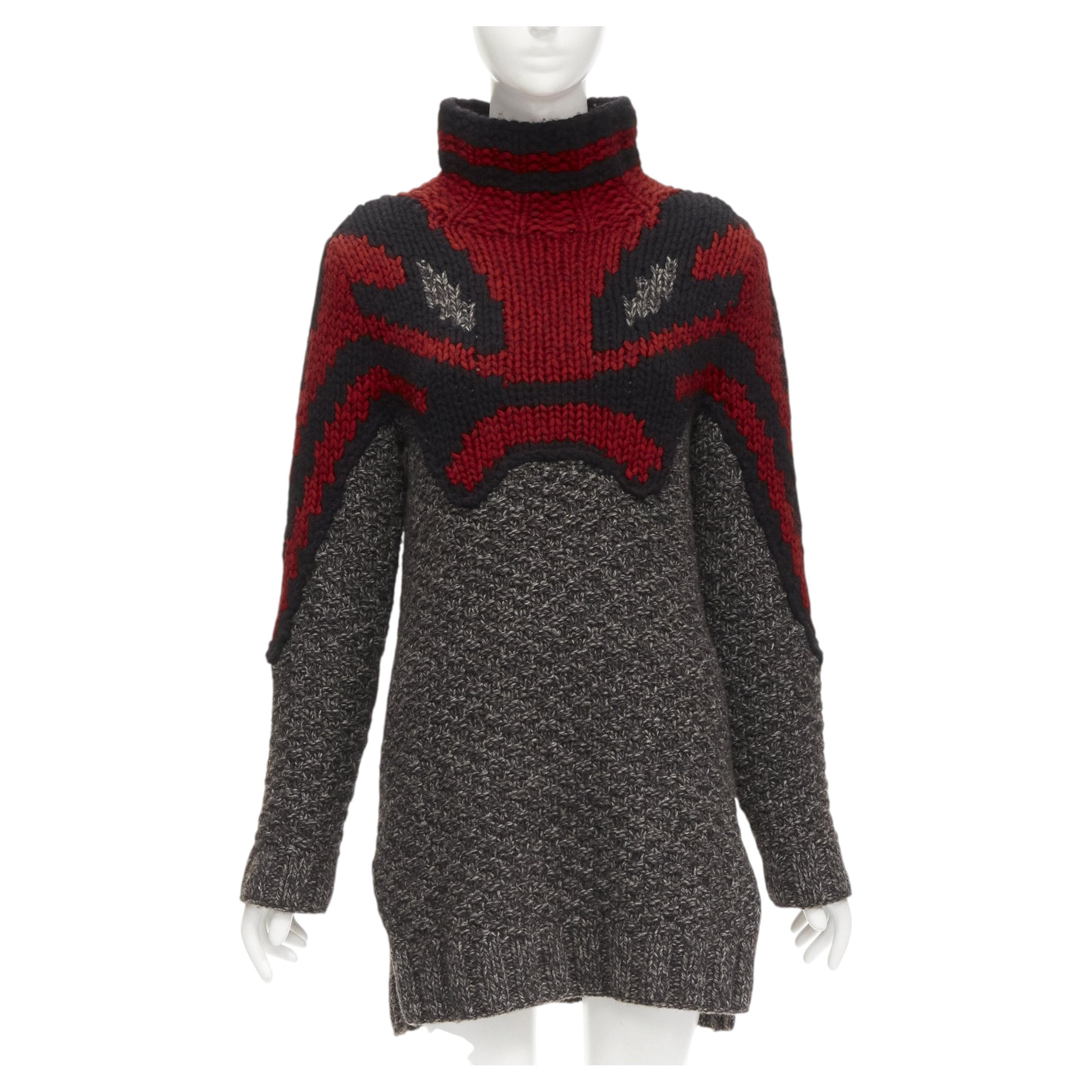 Pre-owned Phoebe Philo Old Celine  Red Grey Abstract Intarsia Knit Sweater Dress S