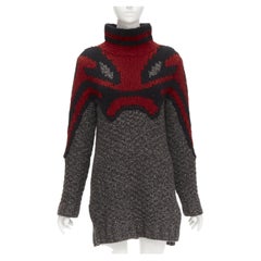OLD CELINE Phoebe Philo red grey abstract intarsia knit sweater dress S